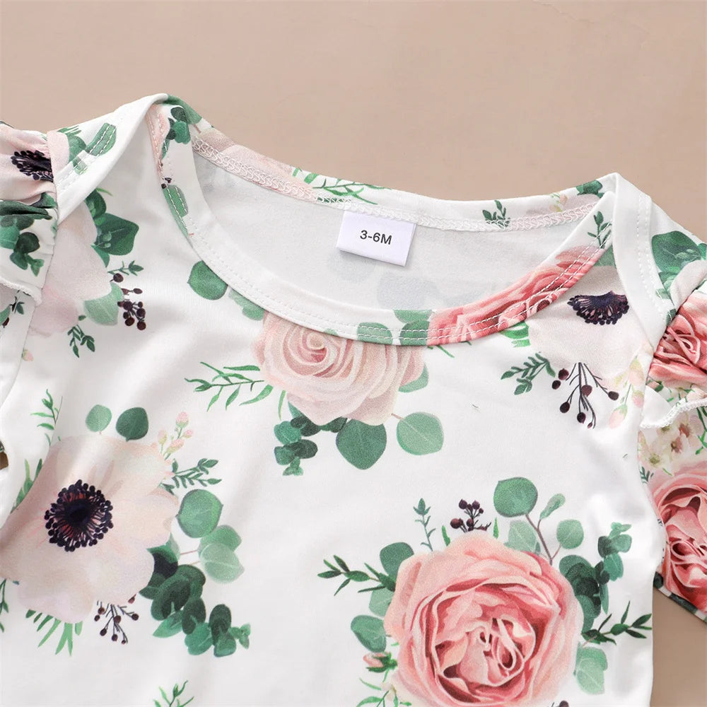 Newborn Baby Girl 3PCS Clothes Set Floral Long Sleeve Top+Suspender Skirt+Headwear Fashion