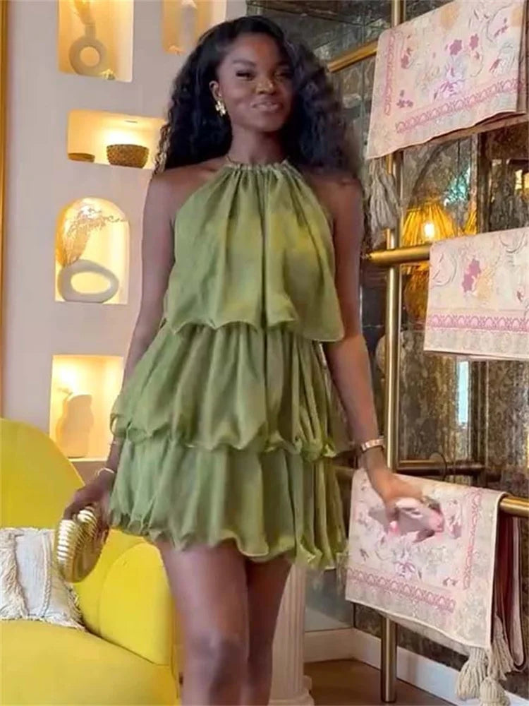 Hot Tropic Ruched Off Shoulder Ruffle Mini Dress