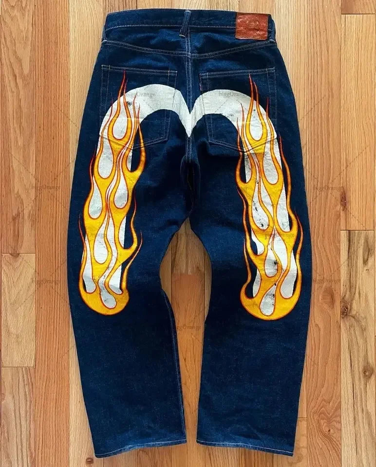 Y2K New Best-Selling Jeans Retro Personalized Print Jeans Women’s Punk Hip Hop Gothic Loose Straight Denims Couple Street wear