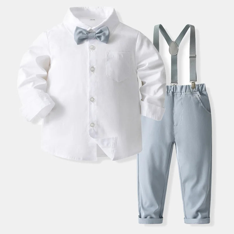 Baby Boys Clothes Formal Sets Children Gentleman Dress Suits Long Sleeve Tie Shirt Trousers