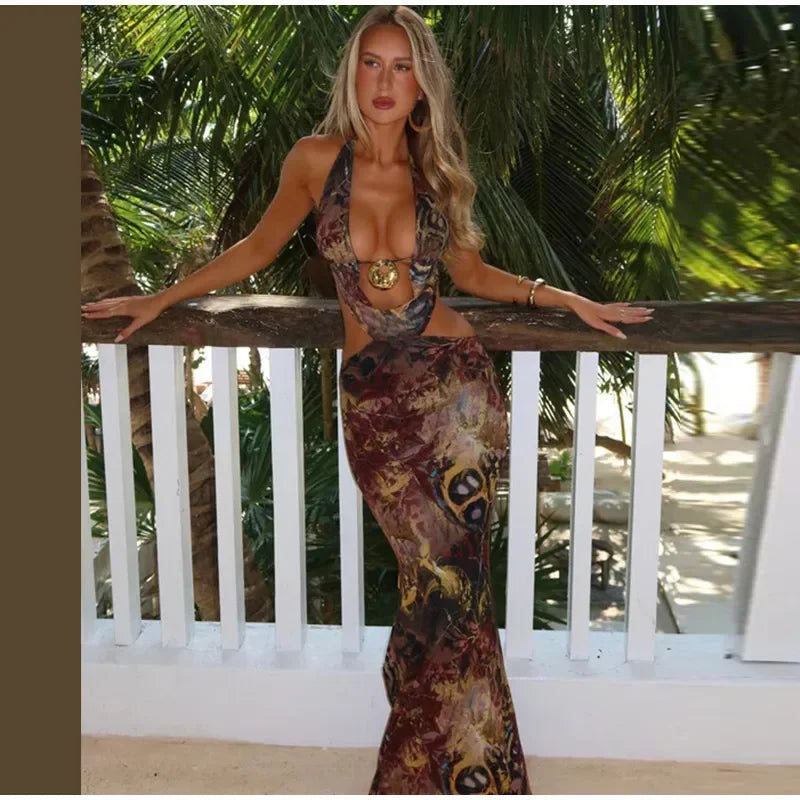Bohemia Fashion Breeze Cut-Out Halter Maxi Dress