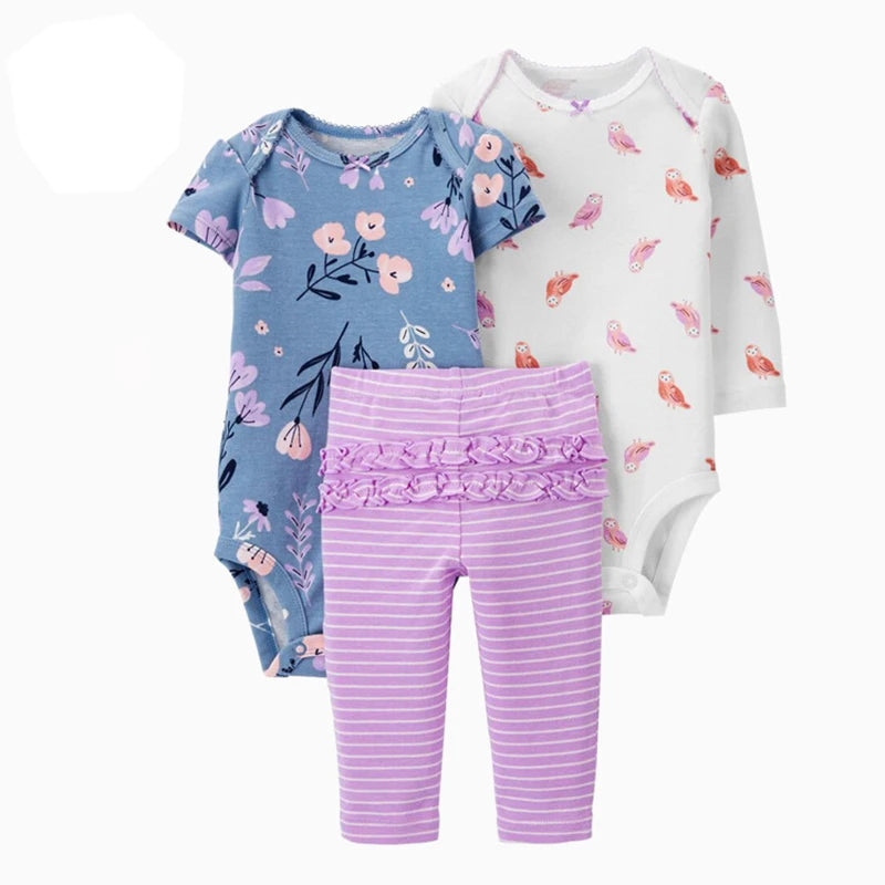 Baby Girls Clothes Set Cotton Flower Fashion Infant Outfits Sleeved Bodysuit