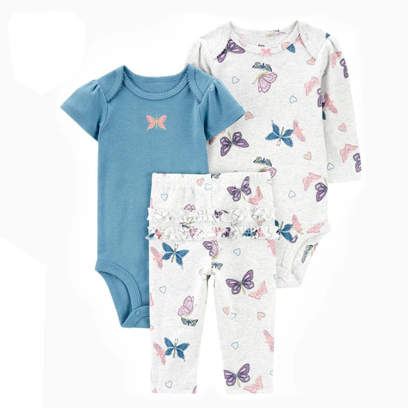Baby Girls Clothes Set Cotton Flower Fashion Infant Outfits Sleeved Bodysuit