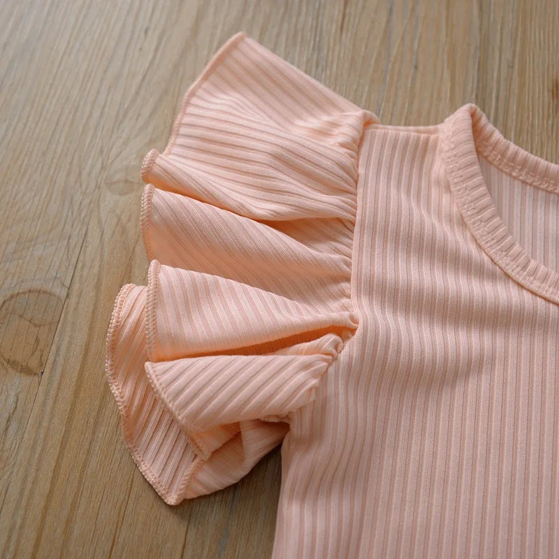 Baby Girls Bodysuit Infant Large Ruffled Sleeve One Piece Cute Baby Clothing Toddler Solid Color Jumpsuit