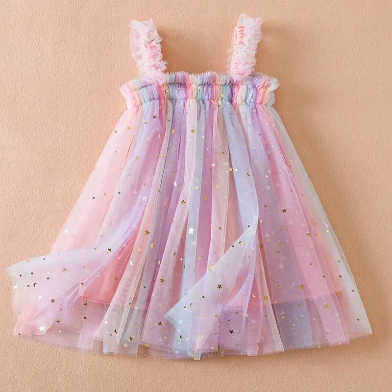 Baby Girls Suspender Sleeveless Toddler Girls Dresses Rainbow Color Tullle Dress
