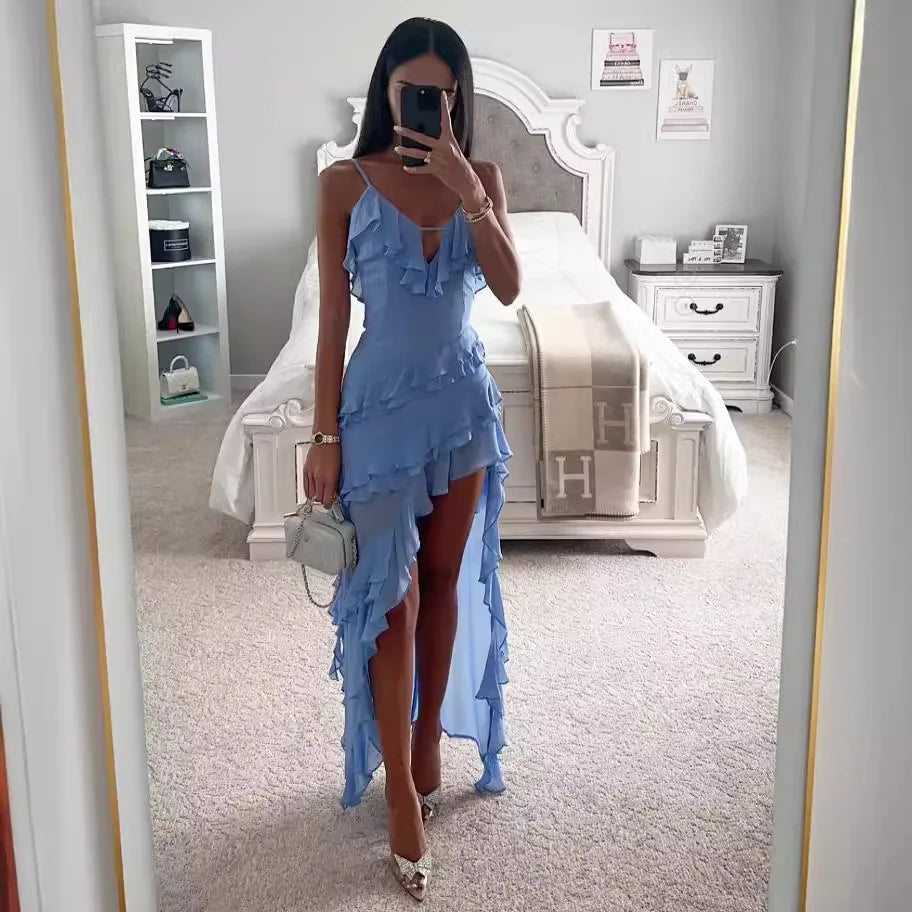 Azure Glow Irregular Tassel Bodycon Maxi
