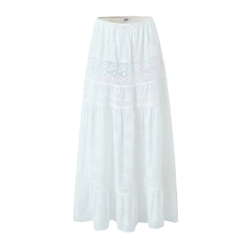 Lace Up Crop Top Skirt Sets For Women Off Shoulder Backless Vestidos Hollow Out Long Skirt 2025 Spring Summer Top Skirt Outfits