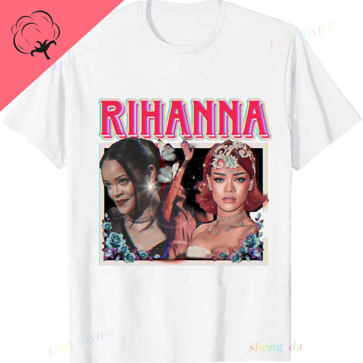 The America Famous Fashion Popular Playera Rihanna Printed T-shirt High Quality Unisex Camisetas Gothic Letter Graphic Tops