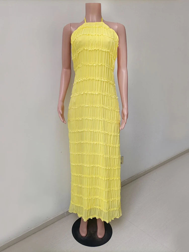 Chic Breeze Backless Ruched Maxi Dress