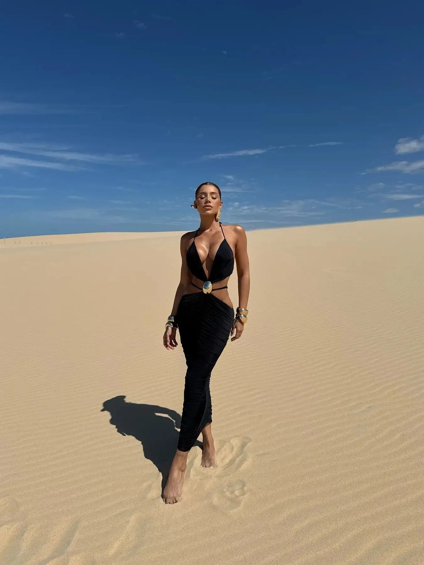 New Women Two Piece Set Skirt Suit V Neck Cut Out Sleeveless Slimming Bustier Cheeky Skirt Beach Dance Robe