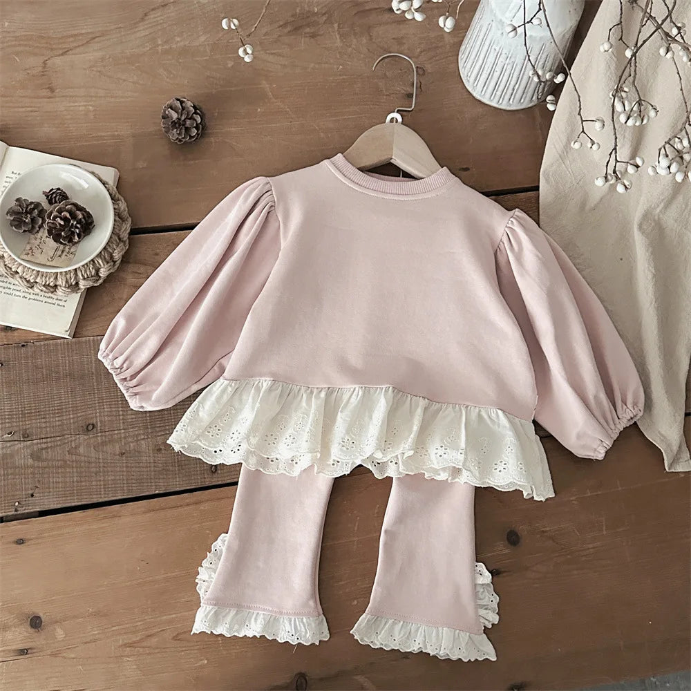 BabyGirl Long Sleeve Clothes Set Cute Lace Sweatshirt And Pants Suit Infant