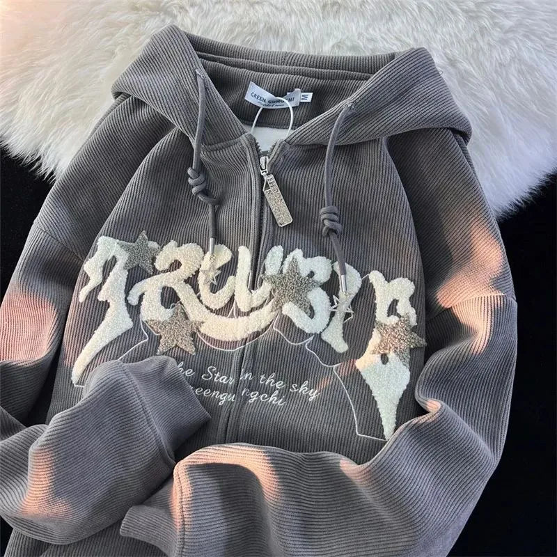 Hoodies Long Sleeve Tops Loose Hood Shirt Harajuku Y2K Clothes Female Sweatshirt Jacket