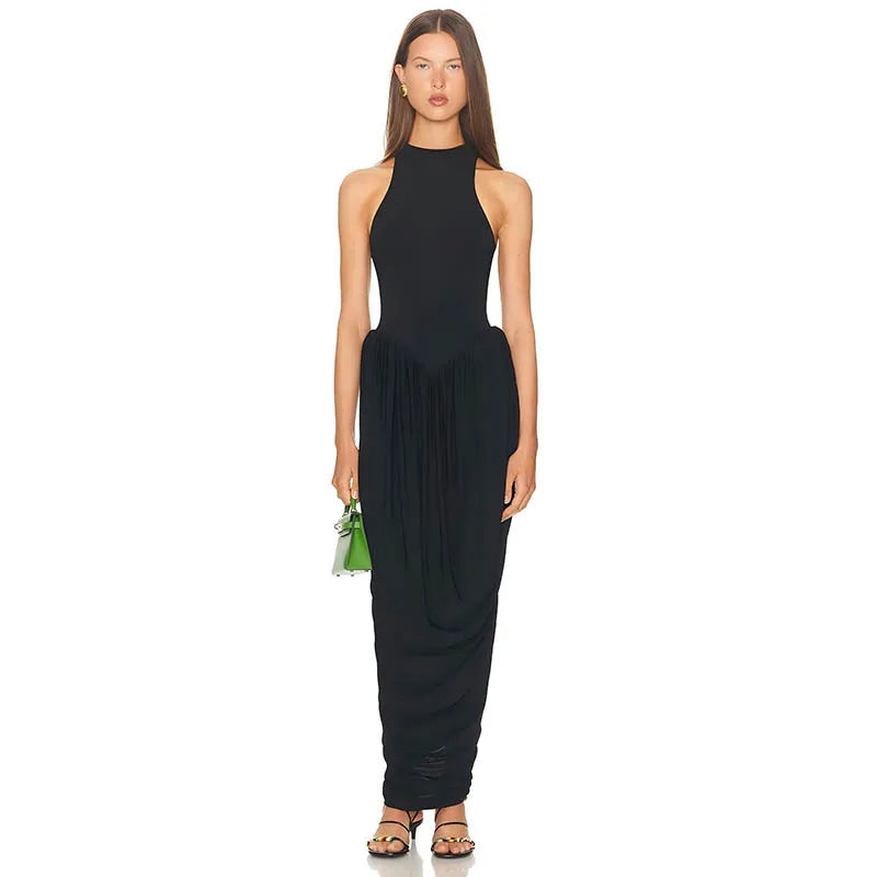 Grace Off-Shoulder Pleated Elegant O Neck Maxi Dress
