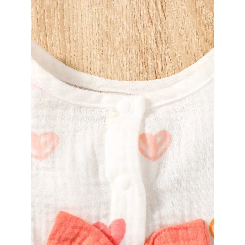 Baby Girl Sweet Cotton Sleeveless Love Pattern Dress+Hat Dress