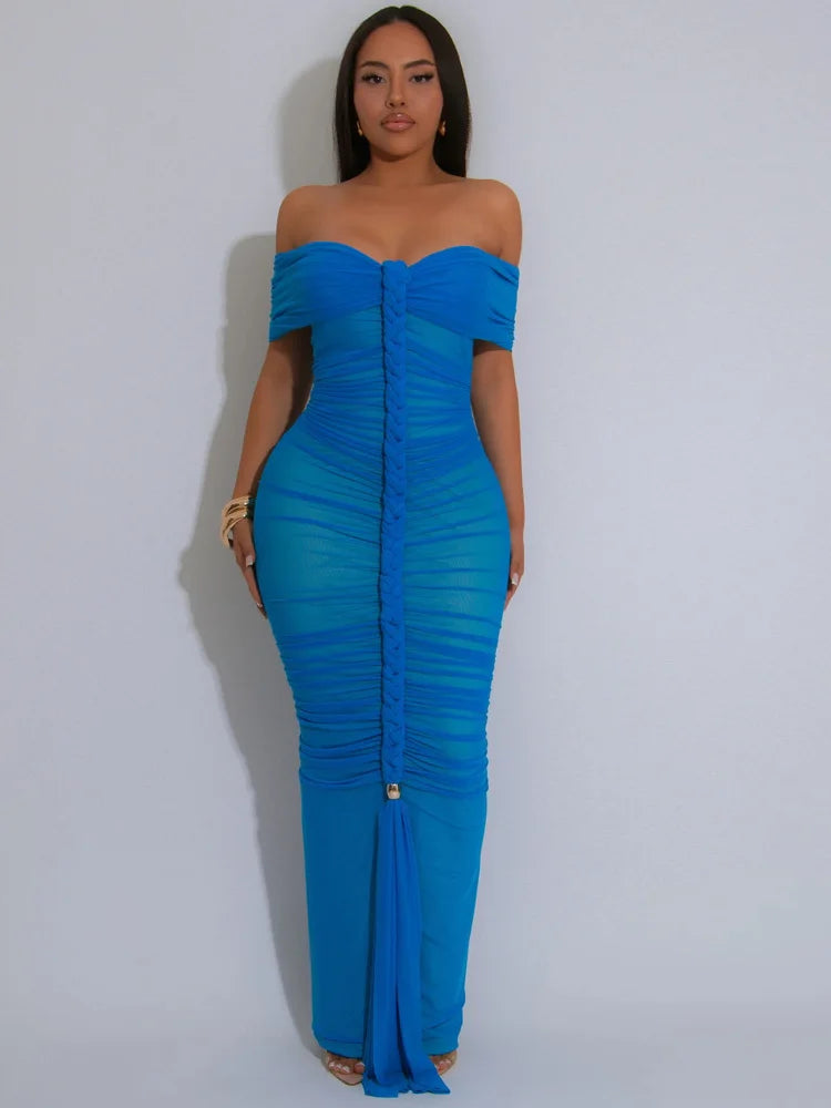 Serene Glow Off-Shoulder Ruched Dress