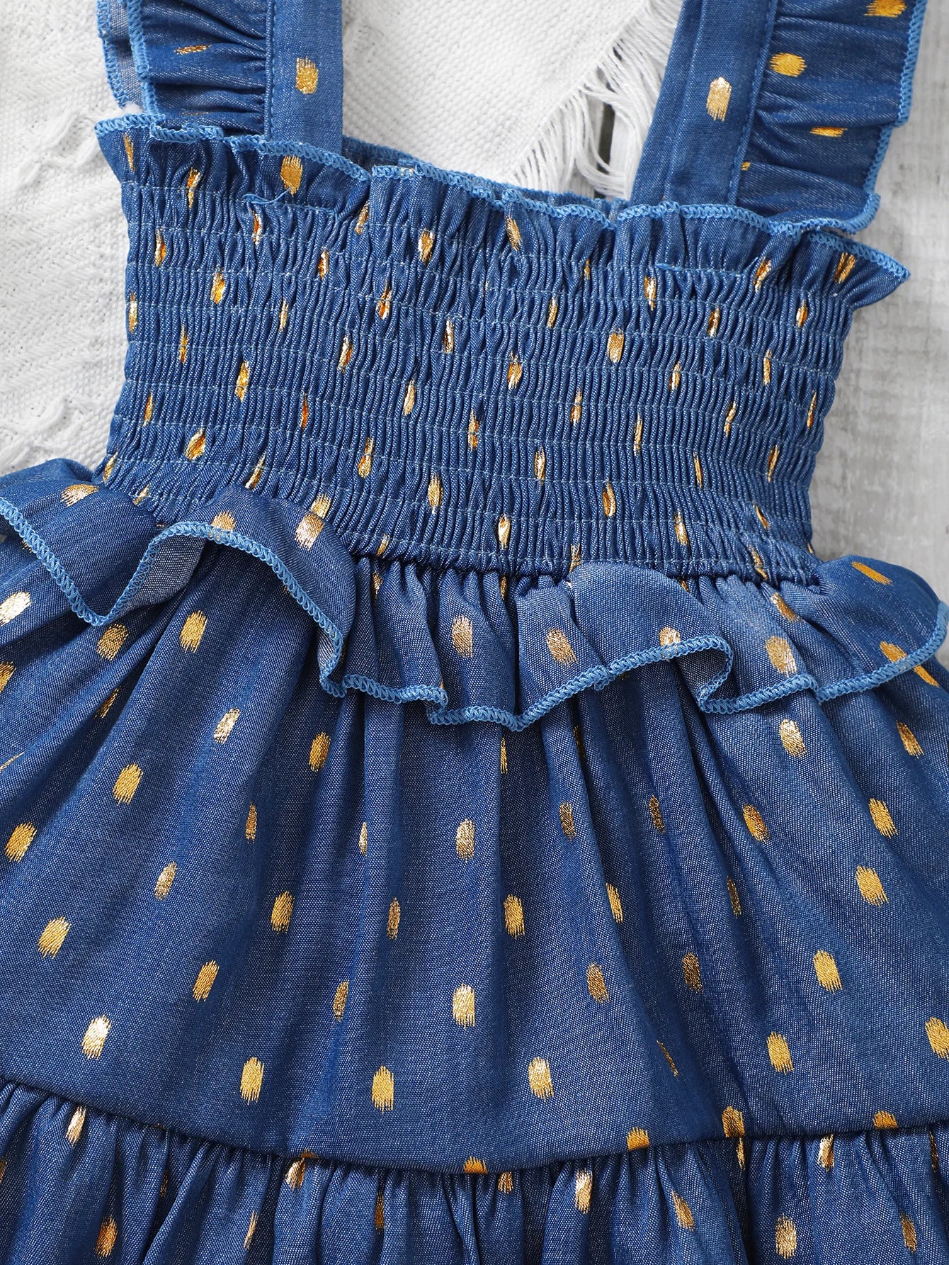 Baby Girl Golden Dot Slip Blue Princess Dresses with Headband Set