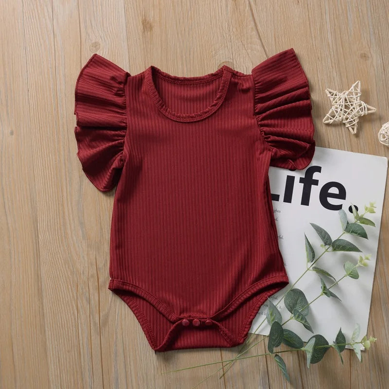 Baby Girls Bodysuit Infant Large Ruffled Sleeve One Piece Cute Baby Clothing Toddler Solid Color Jumpsuit