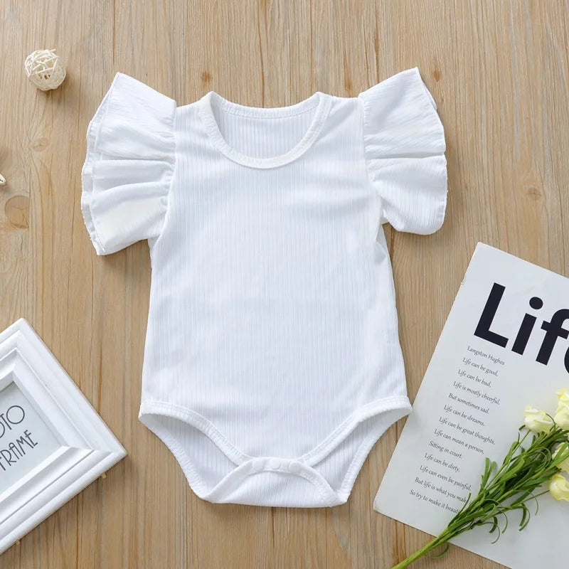 Baby Girls Bodysuit Infant Large Ruffled Sleeve One Piece Cute Baby Clothing Toddler Solid Color Jumpsuit