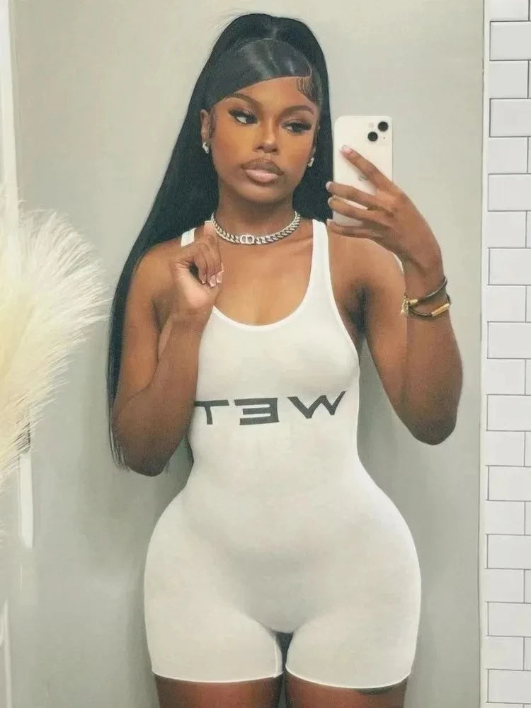 Women Low-Neck Sporty Casual Sleeveless Stretch Activity Skinny Playsuit Tight Short Overalls