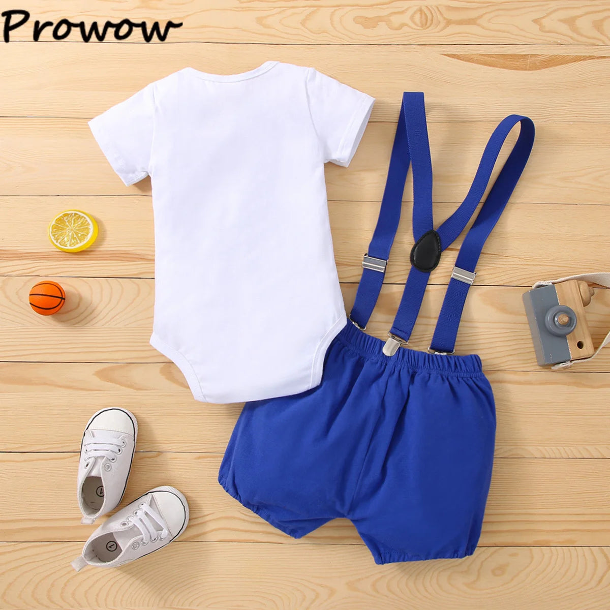 Baby Boys Birthday Outfits Sets Balloon Letter"1" Bodysuit and Y-back Suspender Shorts 1 Year Birthday Baby