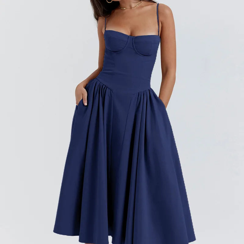 Sexy Spaghetti Strap Long Dresses Slim French Vintage Elegant Style Dress