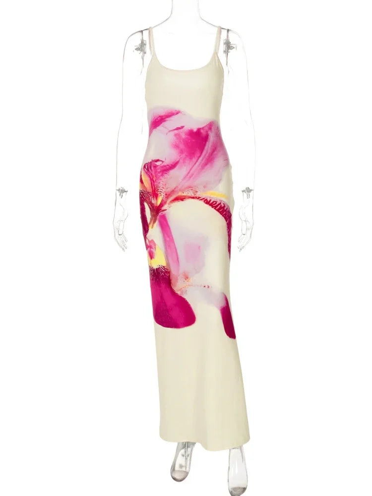 Women's Spaghetti Strap Blossom Baddie Maxi Dress
