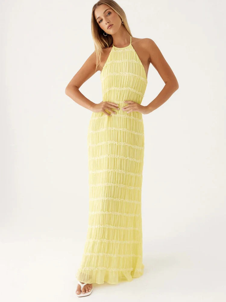 Chic Breeze Backless Ruched Maxi Dress