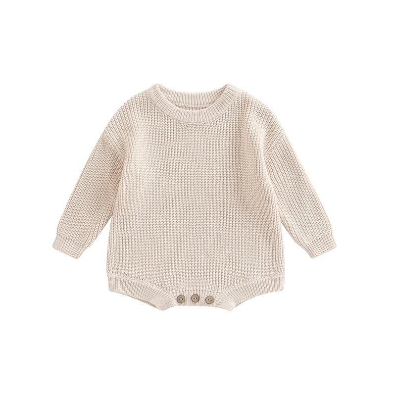 Newborn Infant Baby Girl Boy Romper Knit Jumpsuit Solid Color Warm Fall Winter