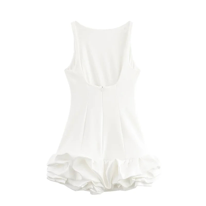 Chic Voluminous Playsuit Dress Female Back Zipper O-Neck Dress Ladies Elegant