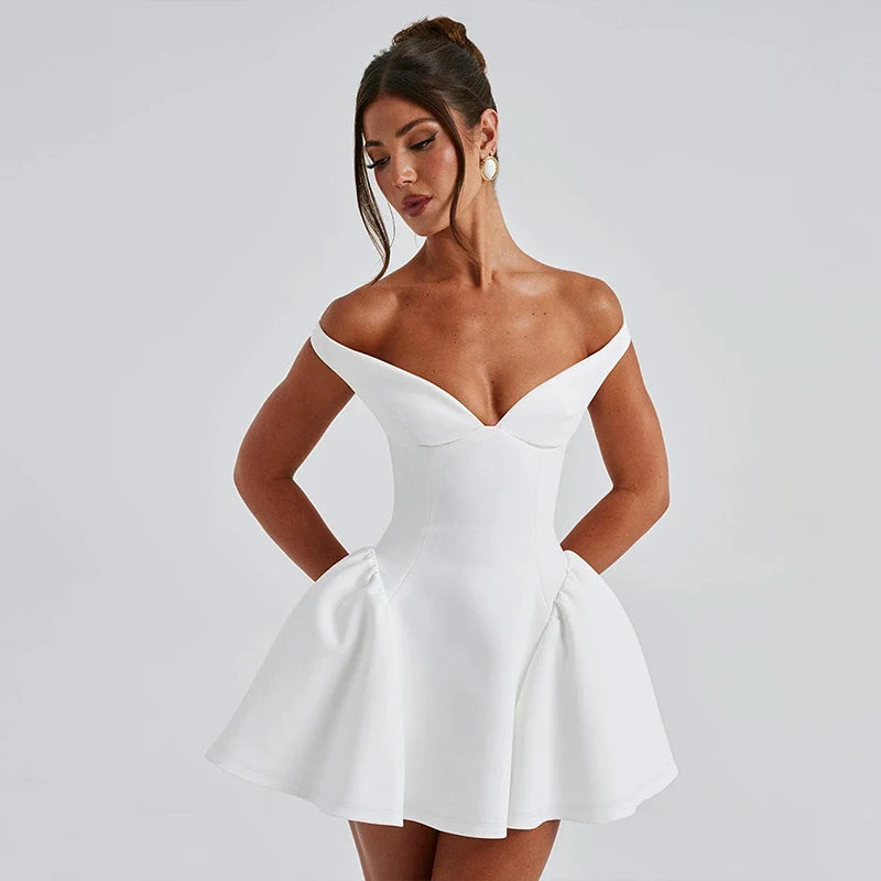 Pleated Dress Women Halter Mini Dress V Neck Backless Dress