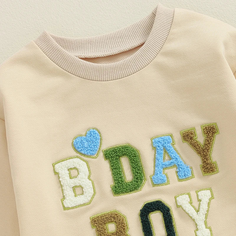 Baby Boys Girls Birthday Bodysuit Long Sleeve Letter Embroidery Playsuit Fall Clothes