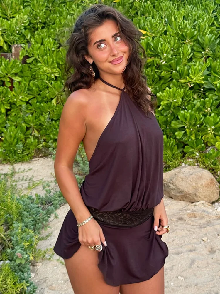 Lace Mirage Halter Sleeveless Mini Dress