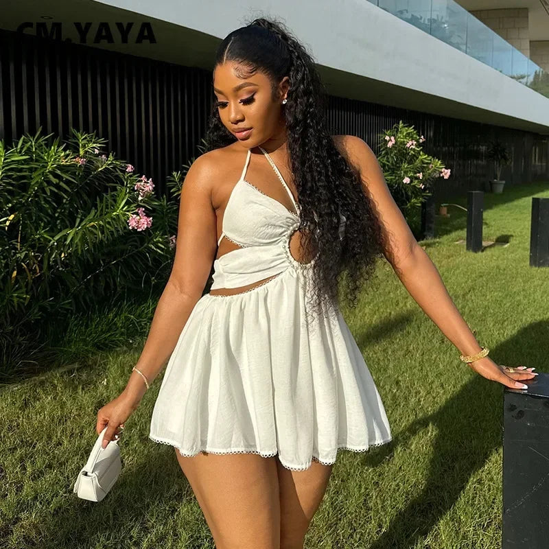 Starlit Glow Beaded Halter Mini Dress