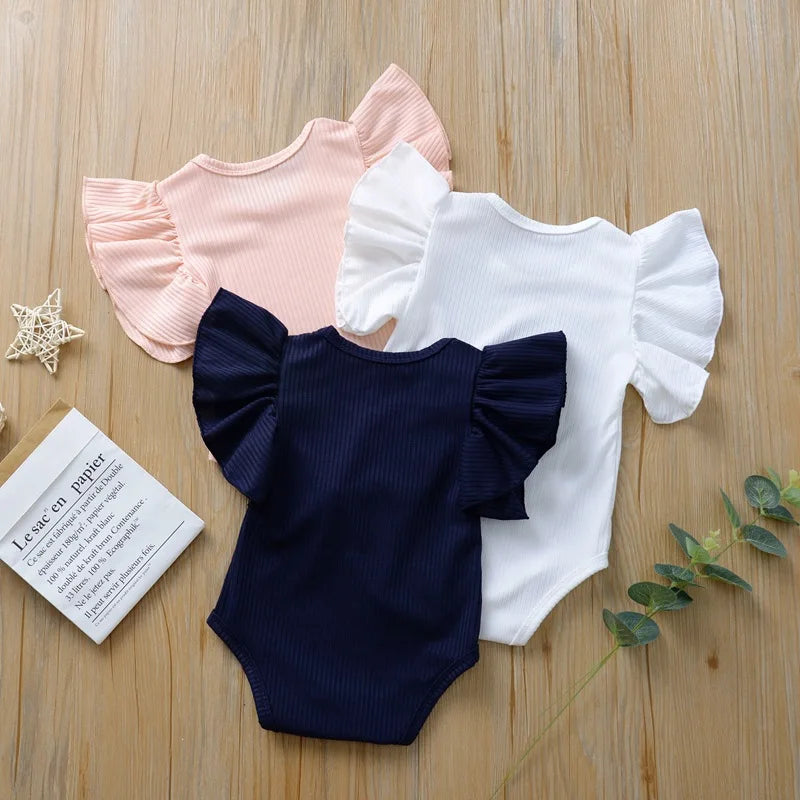 Baby Girls Bodysuit Infant Large Ruffled Sleeve One Piece Cute Baby Clothing Toddler Solid Color Jumpsuit