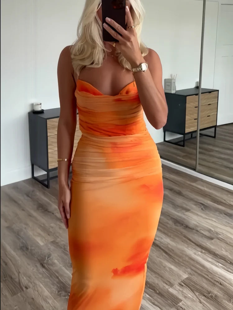 Tropical Orange bloom Mesh Dress