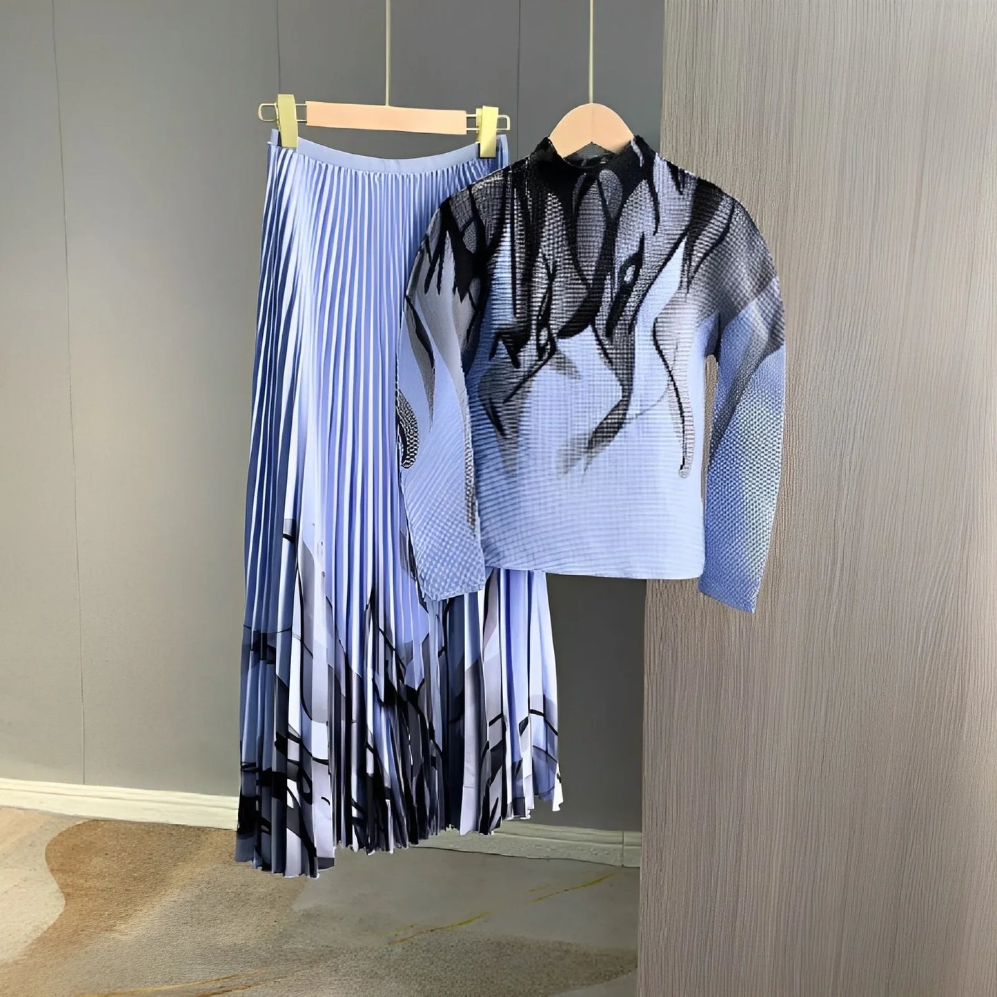 Miyaki Dress Elegant Plaid Printing Fashionable Sensible 2-Piece Set Pleated Skirt Suit For Women In Various Sizes Colors