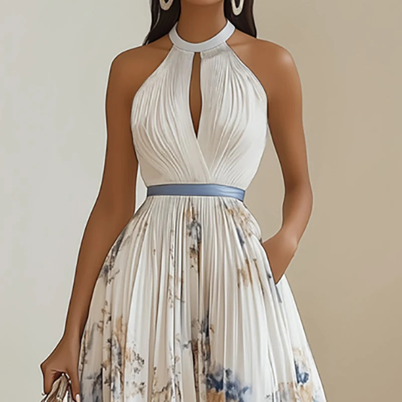 Boho Bloom Halter Pleated Maxi Dress