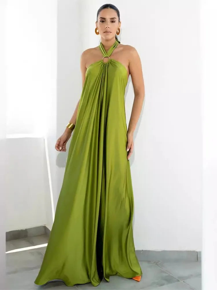 Sunset Whispers Satin Swing Maxi Dress