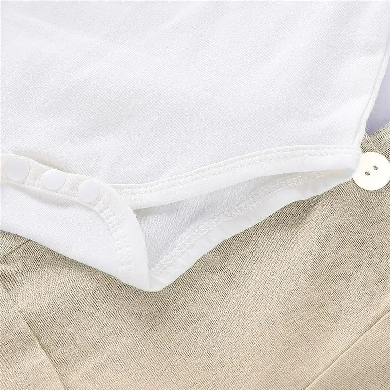 Gentlemen Clothes Set Bowtie Short Sleeve Cotton Romper+Suspender Pant Toddler
