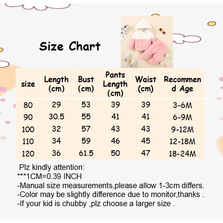 Newborn Baby Girl Fluff Hooded Clothes Set Long Sleeve Hoodie Top + Pant