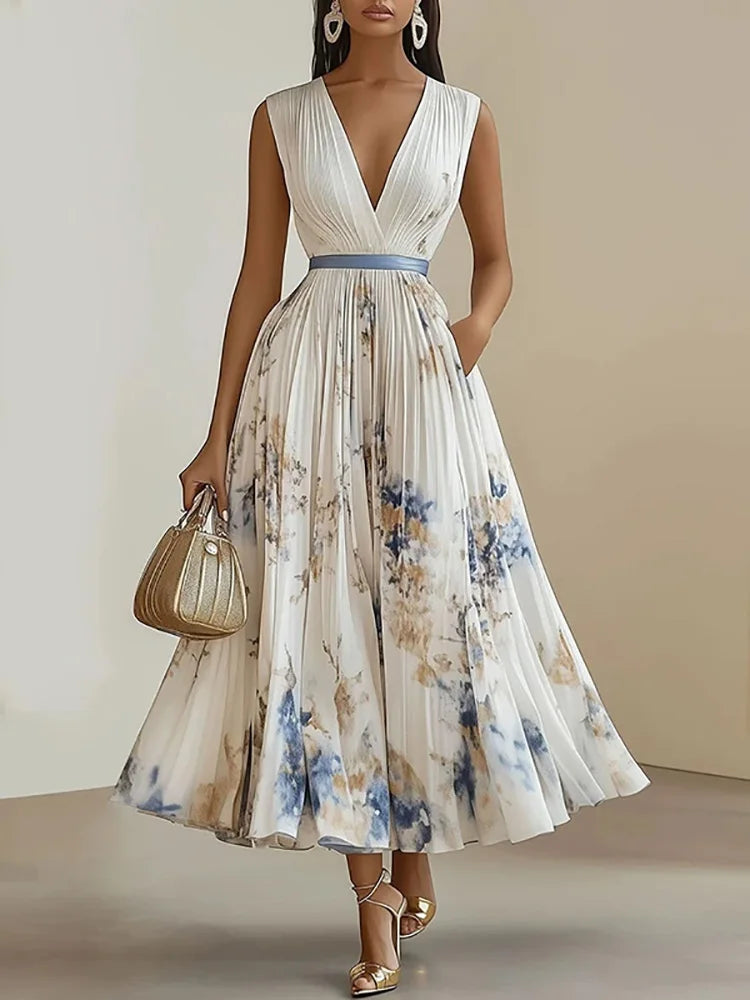 Boho Bloom Halter Pleated Maxi Dress