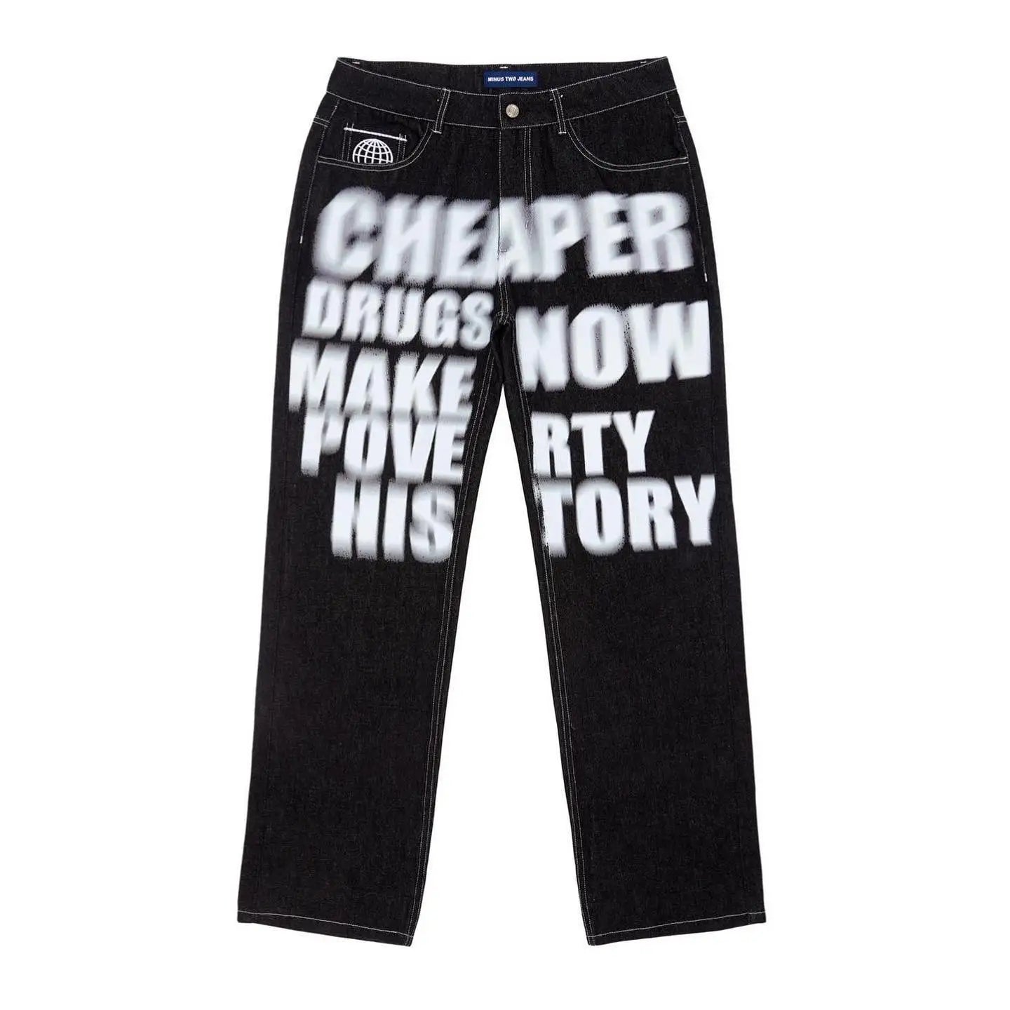Streetwear Jeans Retro Hip Hop Letter Graphic Print Baggy Jeans Black Pants Wide Leg Trousers