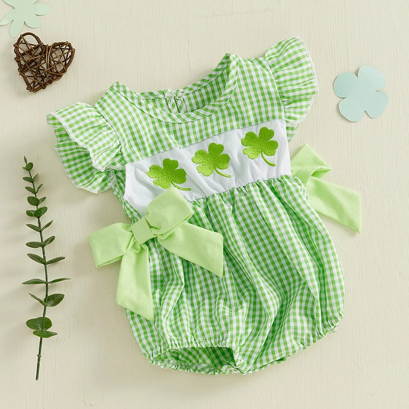 St Patricks Day Baby Girl Baby Girl Outfit Newborn Ruffle Shamrock Romper Infant Bow Bodysuit