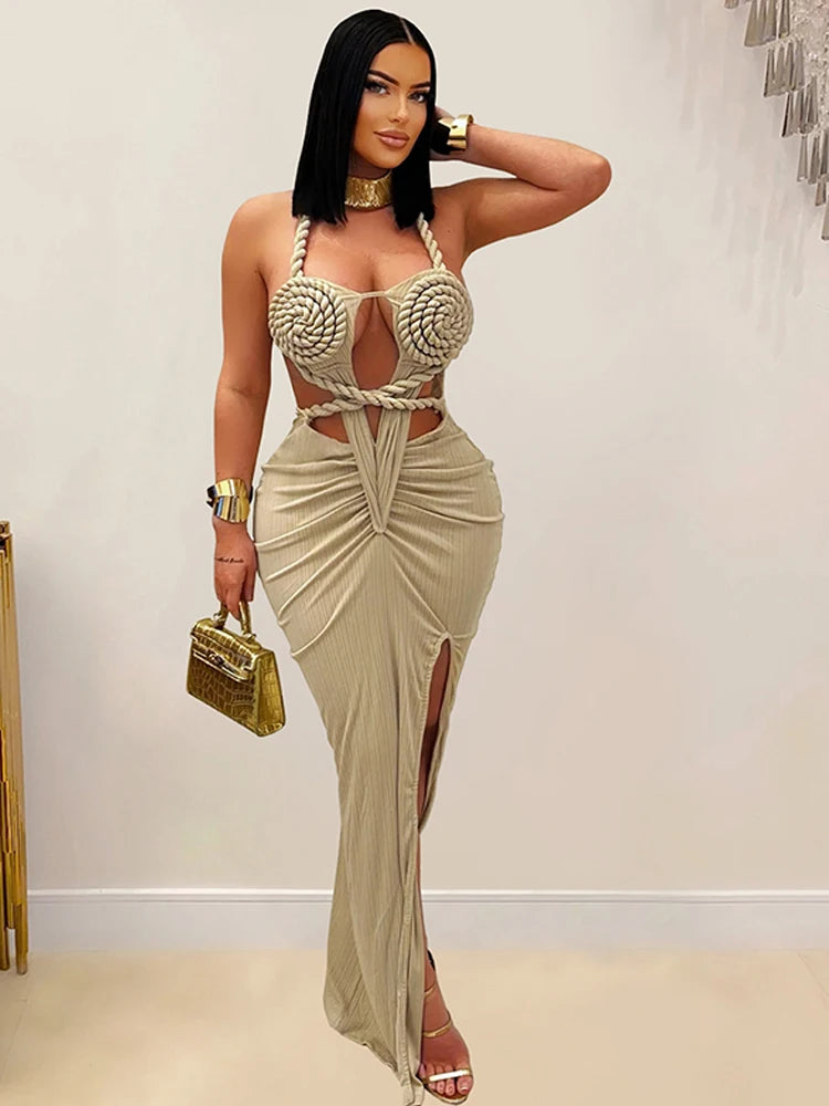 Island Siren Backless Slit Statement Piece with Cut-Out Details & Party Heat Dress