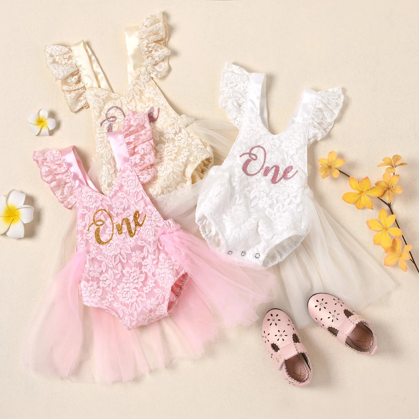 Baby Girls First Birthday Cute Sleeveless Letter Print Jumpsuits Infant Tutu Dress