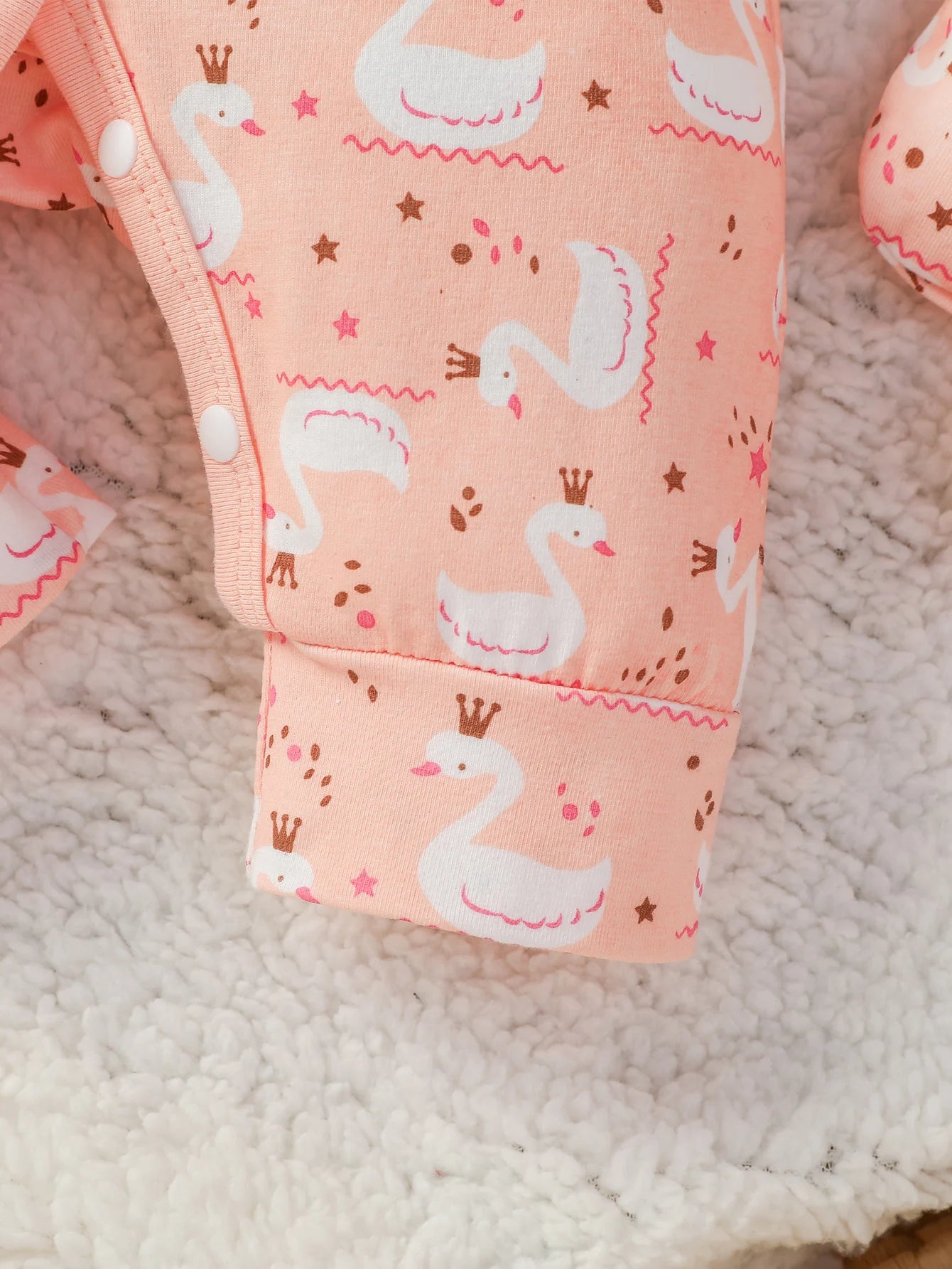 Baby Jumpsuit Cartoon Swan Print Girls Outfit Rompers Clothing+Hat+Bib+Gloves