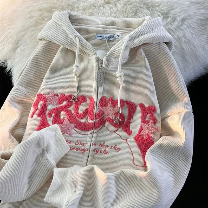 Hoodies Long Sleeve Tops Loose Hood Shirt Harajuku Y2K Clothes Female Sweatshirt Jacket