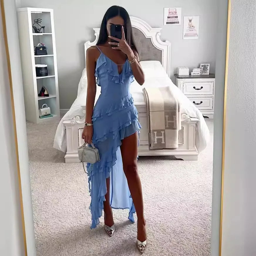 Azure Glow Irregular Tassel Bodycon Maxi