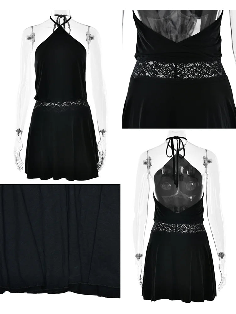 Lace Mirage Halter Sleeveless Mini Dress