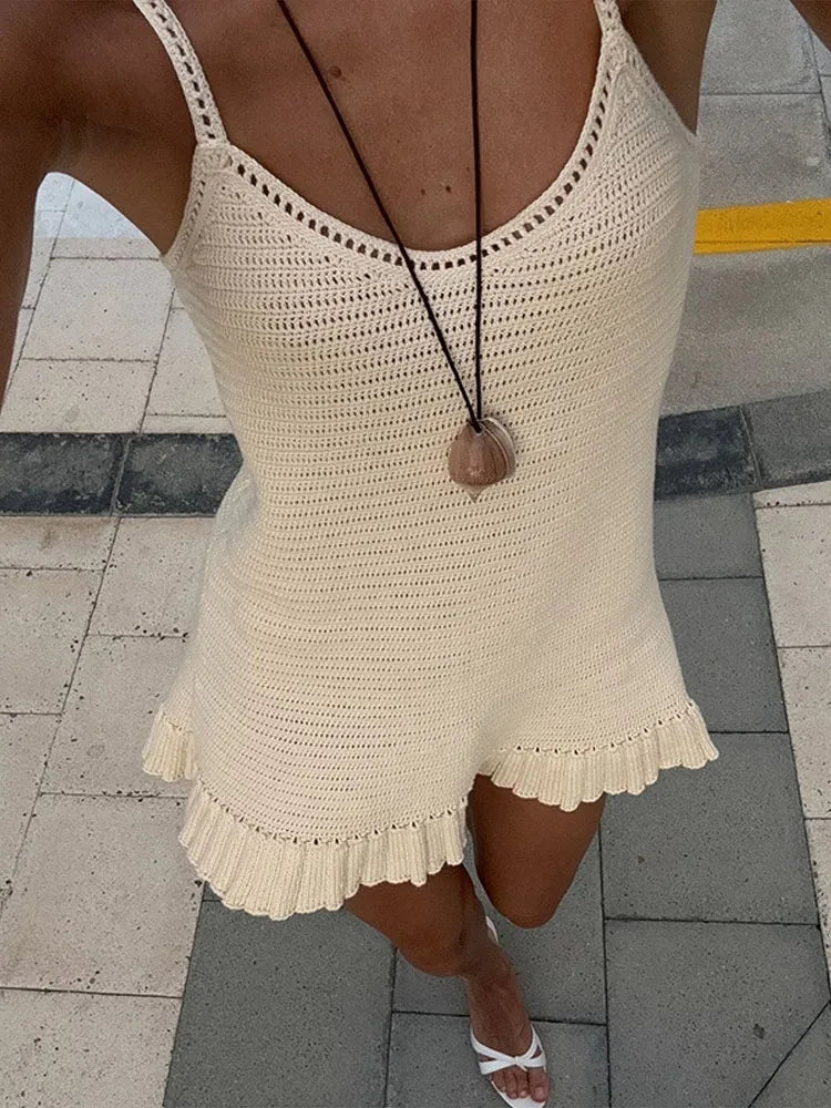 Knit 3d Flower Sleeveless Halter Sexy Dress